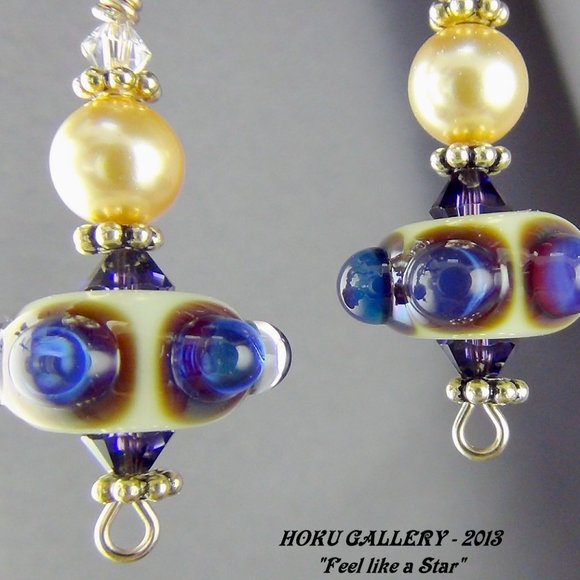 Earrings: $450 shipped Star: $40 shipped Squash: $30 shipped  NWOT Blue & Purple Lampwork Glass Earrings w/Austrian Gold Pearls Handmade 1.5\